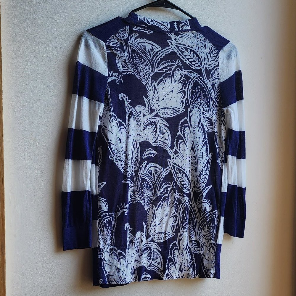 LOFT Purple/White Striped Mixed Media Cardigan Sweater Size Small - Picture 11 of 15